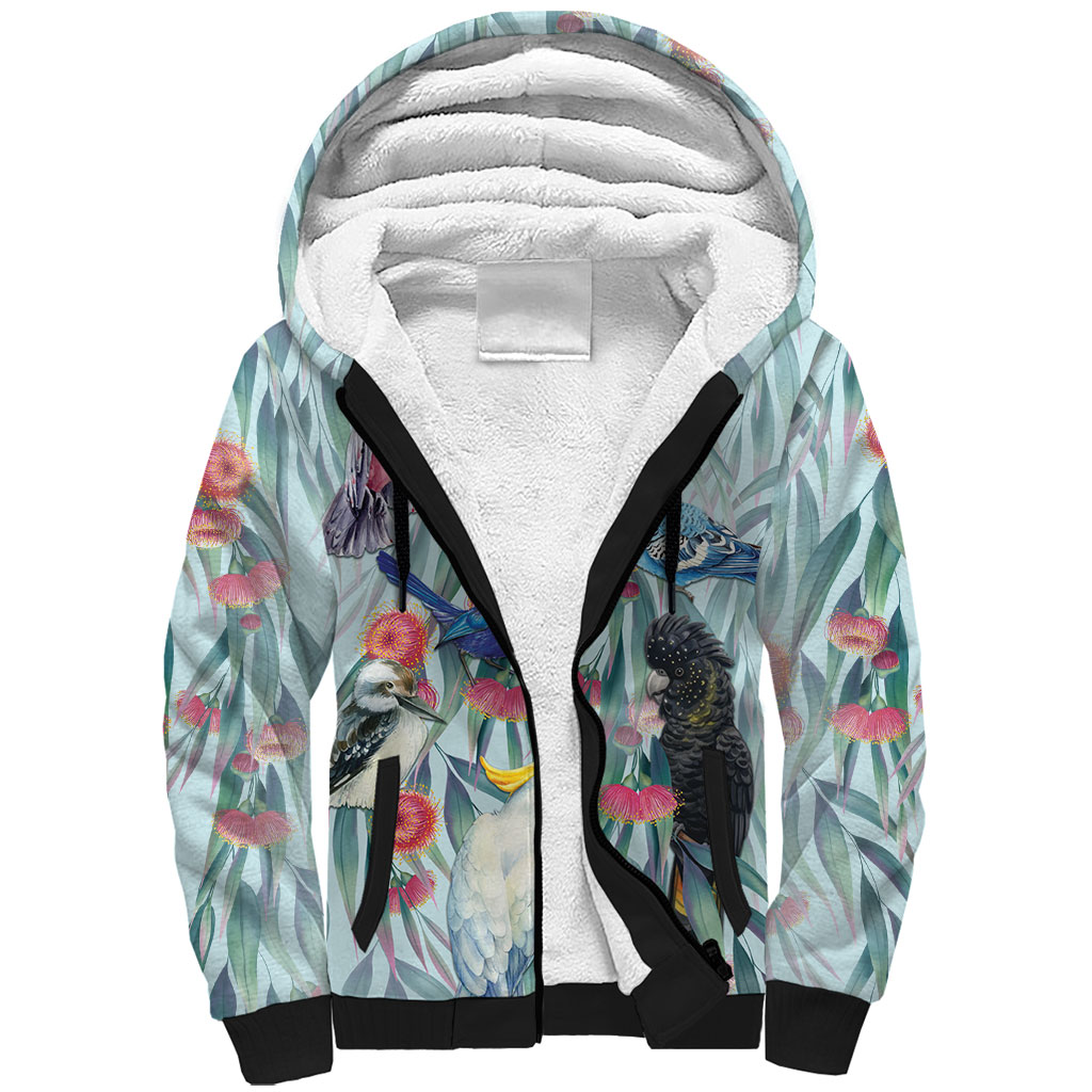 National Bird Week - Aussie Birds on Eucalyptus Sherpa Hoodie Sky Blue