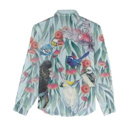 National Bird Week - Aussie Birds on Eucalyptus Women Casual Shirt Sky Blue