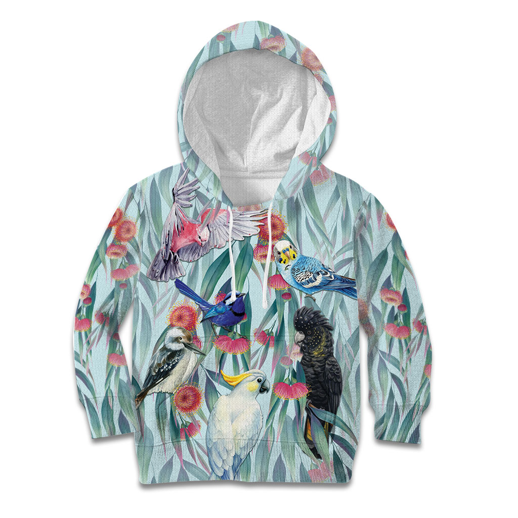 National Bird Week - Aussie Birds on Eucalyptus Kid Hoodie Sky Blue