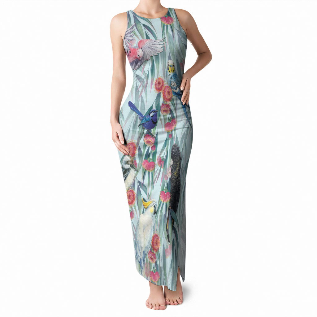 National Bird Week - Aussie Birds on Eucalyptus Tank Maxi Dress Sky Blue