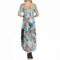 National Bird Week - Aussie Birds on Eucalyptus Summer Maxi Dress Sky Blue