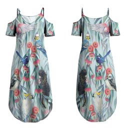 National Bird Week - Aussie Birds on Eucalyptus Couples Matching Summer Maxi Dress and Hawaiian Shirt Sky Blue