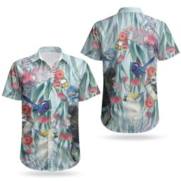 National Bird Week - Aussie Birds on Eucalyptus Couples Matching Tank Maxi Dress and Hawaiian Shirt Sky Blue