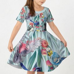 National Bird Week - Aussie Birds on Eucalyptus Kid Short Sleeve Dress Sky Blue
