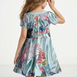 National Bird Week - Aussie Birds on Eucalyptus Kid Short Sleeve Dress Sky Blue