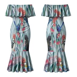 National Bird Week - Aussie Birds on Eucalyptus Couples Matching Mermaid Dress and Long Sleeve Button Shirt Sky Blue