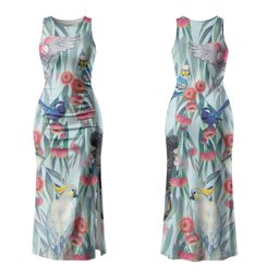 National Bird Week - Aussie Birds on Eucalyptus Couples Matching Tank Maxi Dress and Long Sleeve Button Shirt Sky Blue