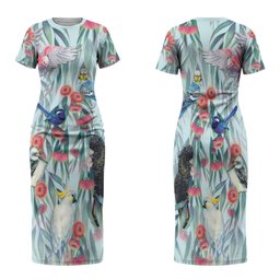 National Bird Week - Aussie Birds on Eucalyptus Family Matching Short Sleeve Bodycon Dress and Hawaiian Shirt Sky Blue