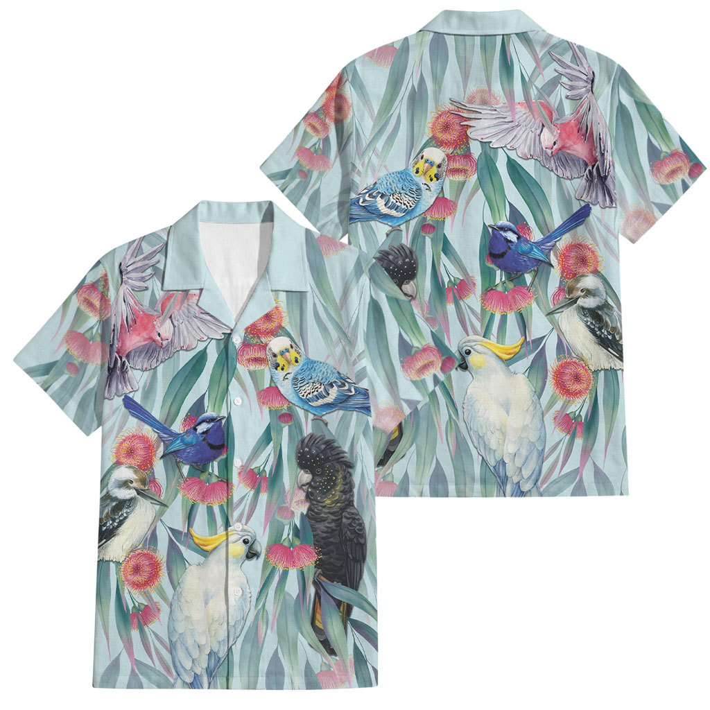 National Bird Week - Aussie Birds on Eucalyptus Family Matching Long Sleeve Bodycon Dress and Hawaiian Shirt Sky Blue