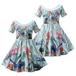 National Bird Week - Aussie Birds on Eucalyptus Family Matching Off The Shoulder Long Sleeve Dress and Hawaiian Shirt Sky Blue