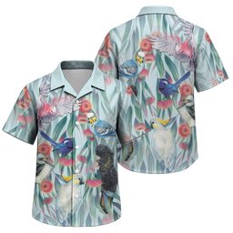 National Bird Week - Aussie Birds on Eucalyptus Family Matching Puletasi and Hawaiian Shirt Sky Blue