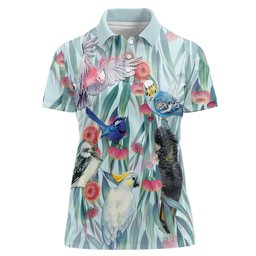 National Bird Week - Aussie Birds on Eucalyptus Women Polo Shirt Sky Blue
