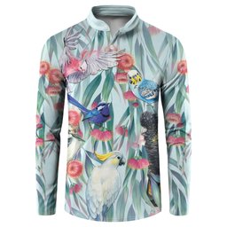 National Bird Week - Aussie Birds on Eucalyptus Button Sweatshirt Sky Blue