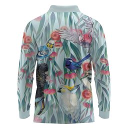 National Bird Week - Aussie Birds on Eucalyptus Long Sleeve Polo Shirt Sky Blue