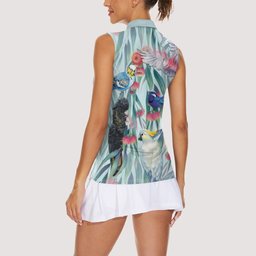 National Bird Week - Aussie Birds on Eucalyptus Women Sleeveless Polo Shirt Sky Blue