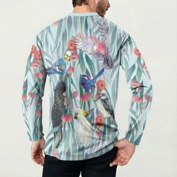 National Bird Week - Aussie Birds on Eucalyptus Button Sweatshirt Sky Blue