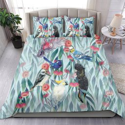 National Bird Week - Aussie Birds on Eucalyptus Bedding Set Sky Blue