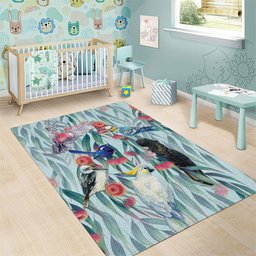 National Bird Week - Aussie Birds on Eucalyptus Area Rug Sky Blue