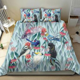 National Bird Week - Aussie Birds on Eucalyptus Bedding Set Sky Blue