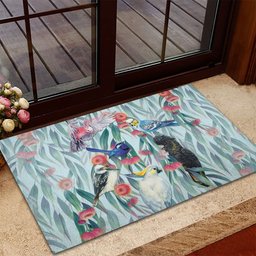 National Bird Week - Aussie Birds on Eucalyptus Rubber Doormat Sky Blue