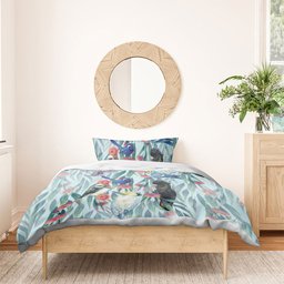 National Bird Week - Aussie Birds on Eucalyptus Bedding Set Sky Blue