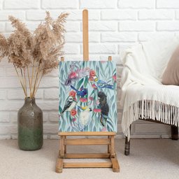 National Bird Week - Aussie Birds on Eucalyptus Canvas Wall Art Sky Blue