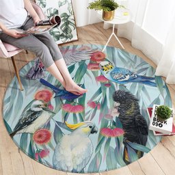 National Bird Week - Aussie Birds on Eucalyptus Round Carpet Sky Blue