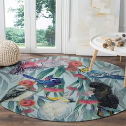 National Bird Week - Aussie Birds on Eucalyptus Round Carpet Sky Blue
