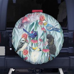 National Bird Week - Aussie Birds on Eucalyptus Spare Tire Cover Sky Blue
