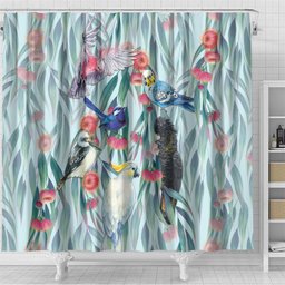 National Bird Week - Aussie Birds on Eucalyptus Shower Curtain Sky Blue