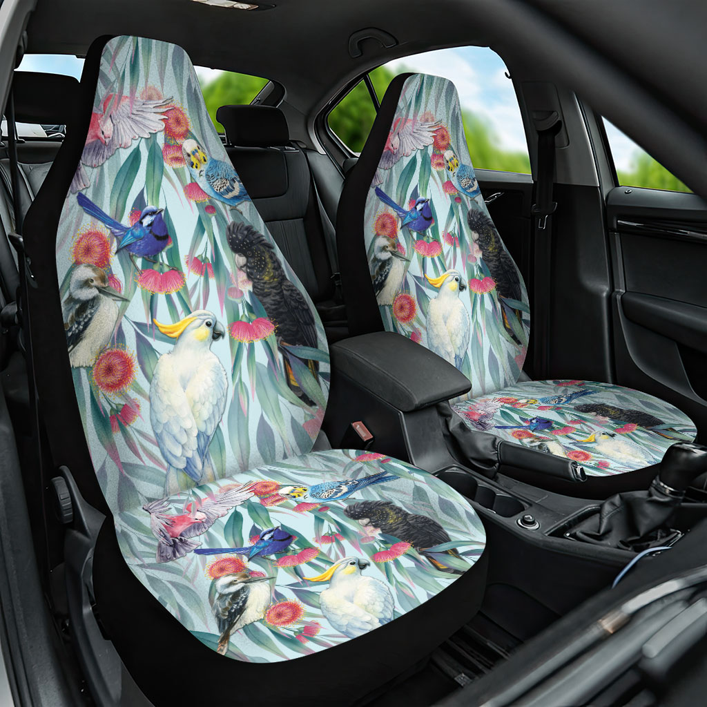 National Bird Week - Aussie Birds on Eucalyptus Car Seat Cover Sky Blue