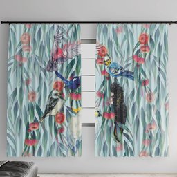 National Bird Week - Aussie Birds on Eucalyptus Window Curtain Sky Blue