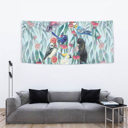 National Bird Week - Aussie Birds on Eucalyptus Tapestry Sky Blue