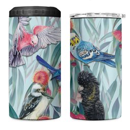 National Bird Week - Aussie Birds on Eucalyptus 4 in 1 Can Cooler Tumbler Sky Blue