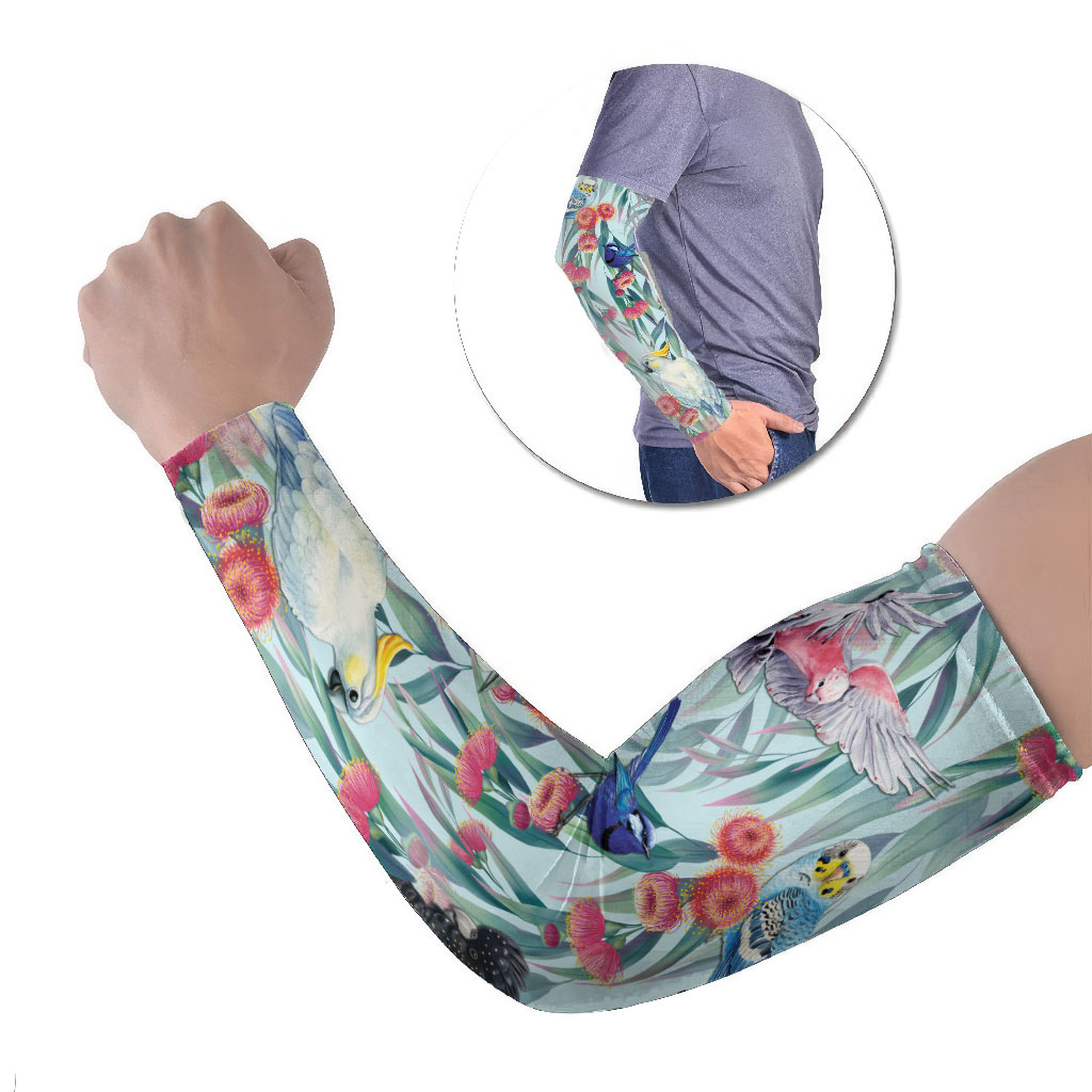 National Bird Week - Aussie Birds on Eucalyptus Arm Sleeves Sky Blue