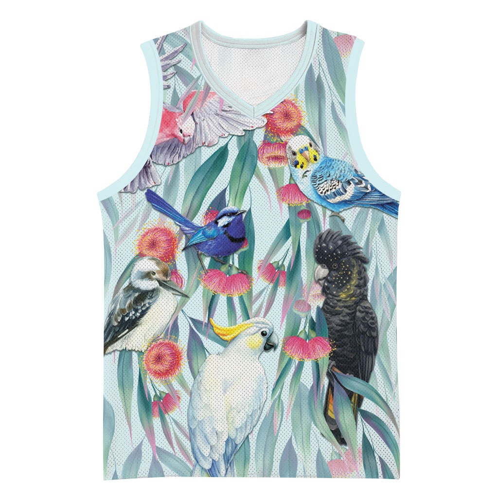 National Bird Week - Aussie Birds on Eucalyptus Basketball Jersey Sky Blue