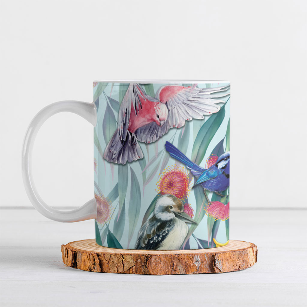 National Bird Week - Aussie Birds on Eucalyptus Ceramic Mug Sky Blue
