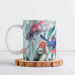National Bird Week - Aussie Birds on Eucalyptus Ceramic Mug Sky Blue