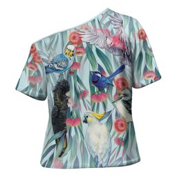 National Bird Week - Aussie Birds on Eucalyptus Cross Shoulder Shirt Sky Blue