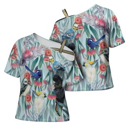 National Bird Week - Aussie Birds on Eucalyptus Cross Shoulder Shirt Sky Blue