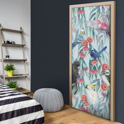 National Bird Week - Aussie Birds on Eucalyptus Door Cover Sky Blue