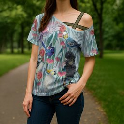 National Bird Week - Aussie Birds on Eucalyptus Cross Shoulder Shirt Sky Blue