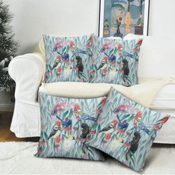 National Bird Week - Aussie Birds on Eucalyptus Pillow Cover Sky Blue