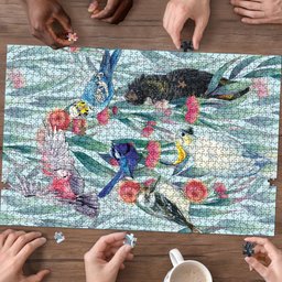 National Bird Week - Aussie Birds on Eucalyptus Puzzle Sky Blue