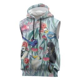 National Bird Week - Aussie Birds on Eucalyptus Sleeveless Hoodie Sky Blue
