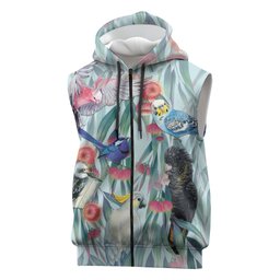 National Bird Week - Aussie Birds on Eucalyptus Sleeveless Zip Hoodie Sky Blue