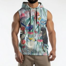 National Bird Week - Aussie Birds on Eucalyptus Sleeveless Hoodie Sky Blue