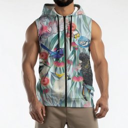 National Bird Week - Aussie Birds on Eucalyptus Sleeveless Zip Hoodie Sky Blue