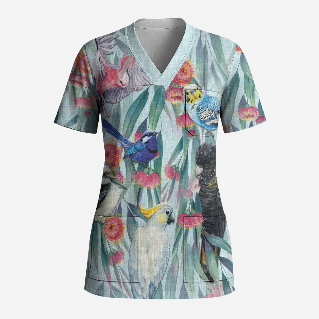 National Bird Week - Aussie Birds on Eucalyptus Scrub Top Sky Blue