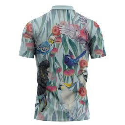 National Bird Week - Aussie Birds on Eucalyptus Zipper Polo Shirt Sky Blue